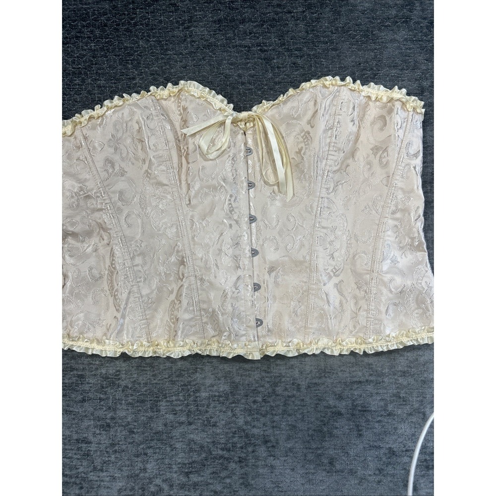 Ivory Brocade Corset Bustier 5XL Lace Up Ruffle Bridal Lingerie Coquette Top